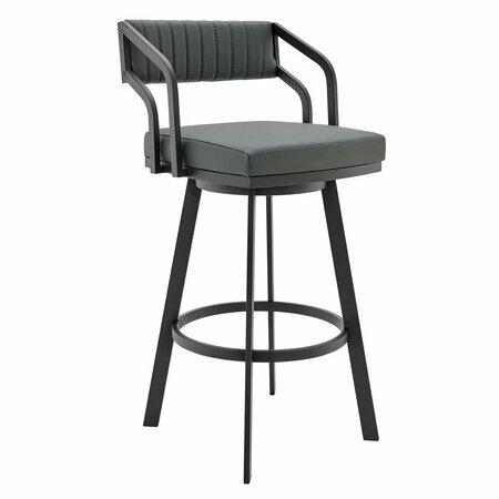 GFANCY FIXTURES 30 in. Timeless Slate Grey Faux Leather Silver Finish Swivel Counter Stool GF3679980